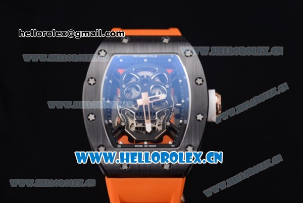 Richard Mille RM052 Miyota 9015 Automatic PVD Case with Skull Dial Dot Markers and Orange Rubber Strap - Click Image to Close